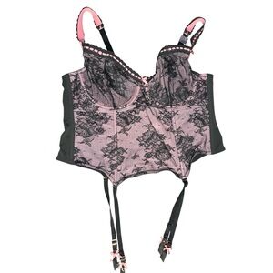 Lane Bryant Cacique Women's 44B Sea Pink Ribbon-Slot Lace Merrywidow Bra Bustier